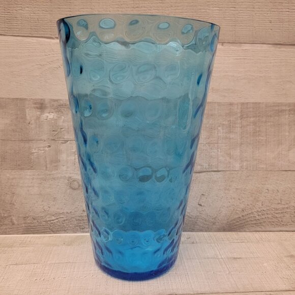 Textured Blue Glass Vase 10" Tall With Bubble Pattern - Handcrafted - Picture 1 of 8
